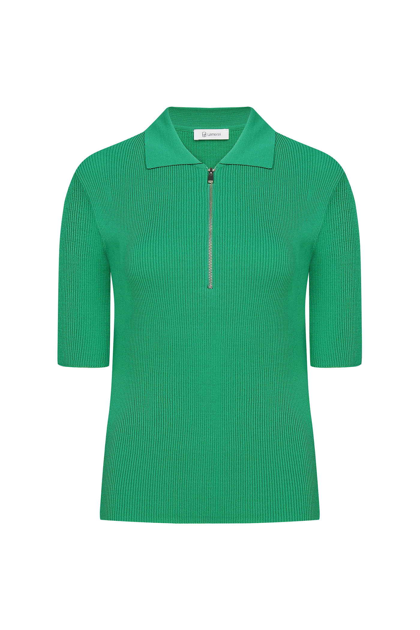 Collar Rib Knit Top-Green