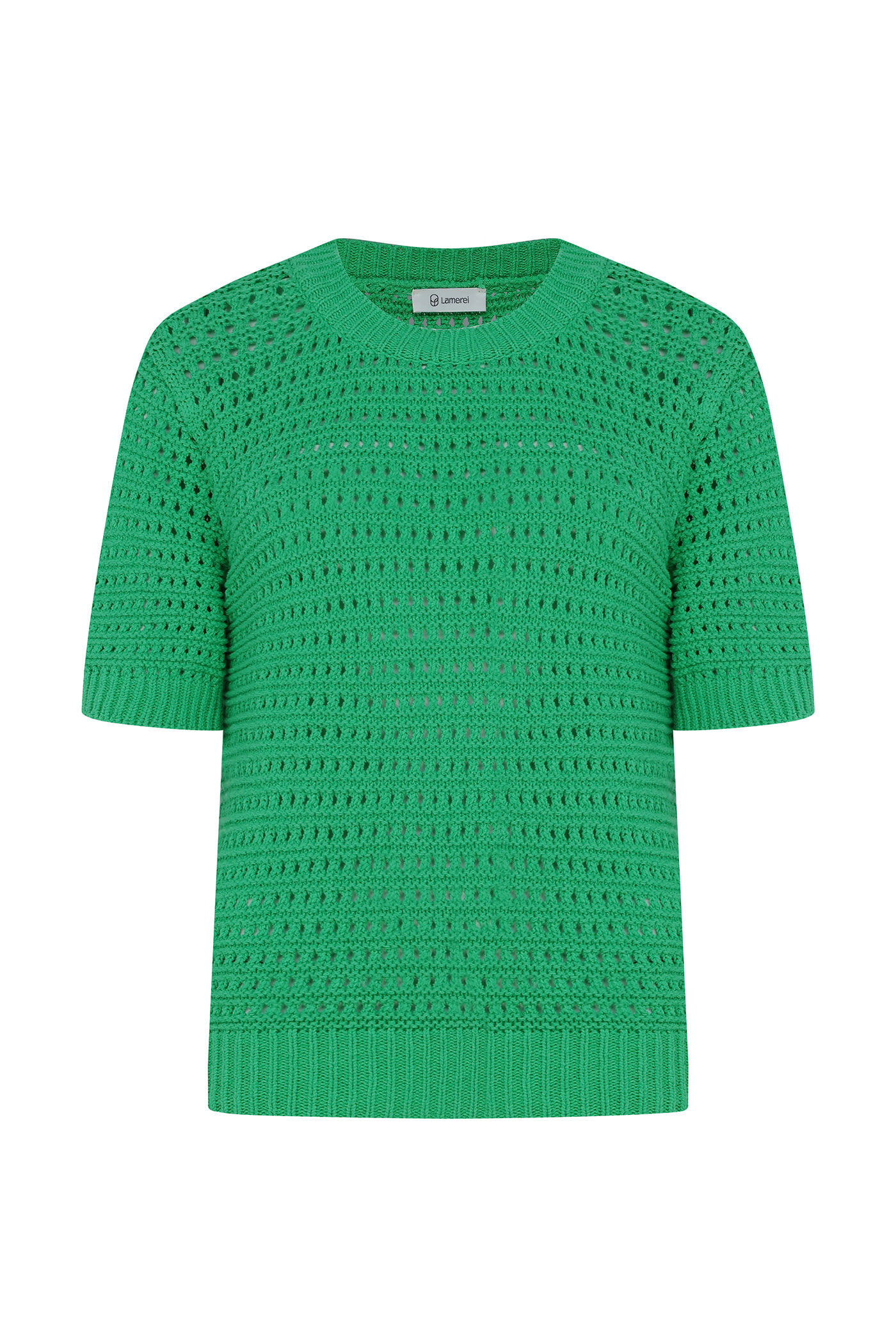 &#039;아유미 착용&#039;Crew Neck Crochet Knit Top-Green