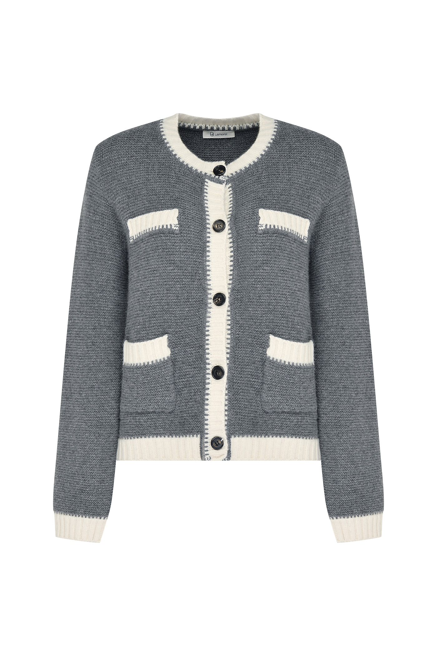 Wool Poket Color Block Cardigan[LMBBWIKN141]-Gray