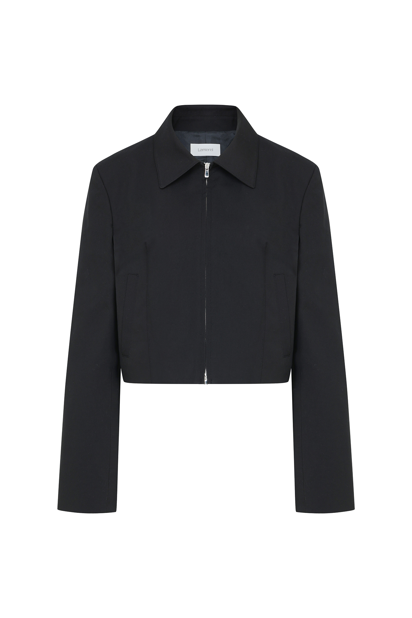 Crop Collar Zip up Jacket[LMBCSPJK101]-Black