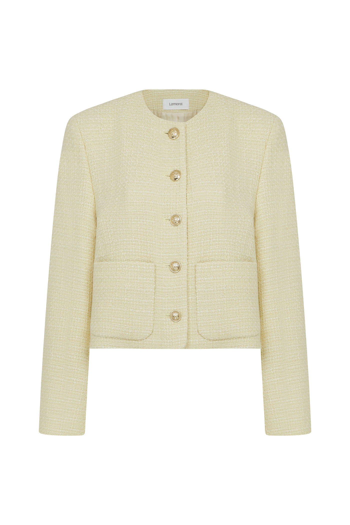 Crop Tweed Jacket[LMBCSPJK105-1]-Light Yellow