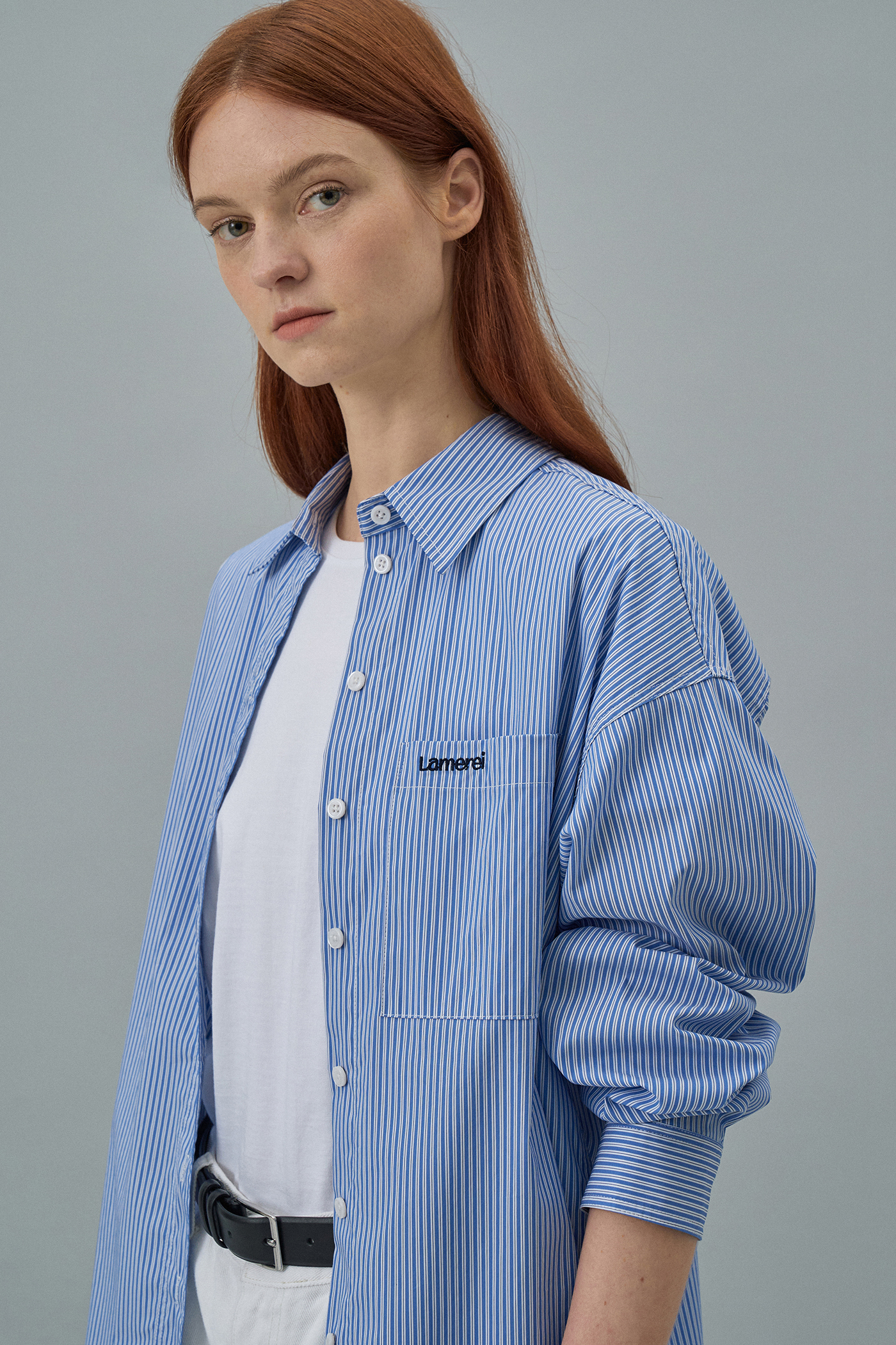Stripe Embroidery Shirt[LMBDSPSH302]-Blue
