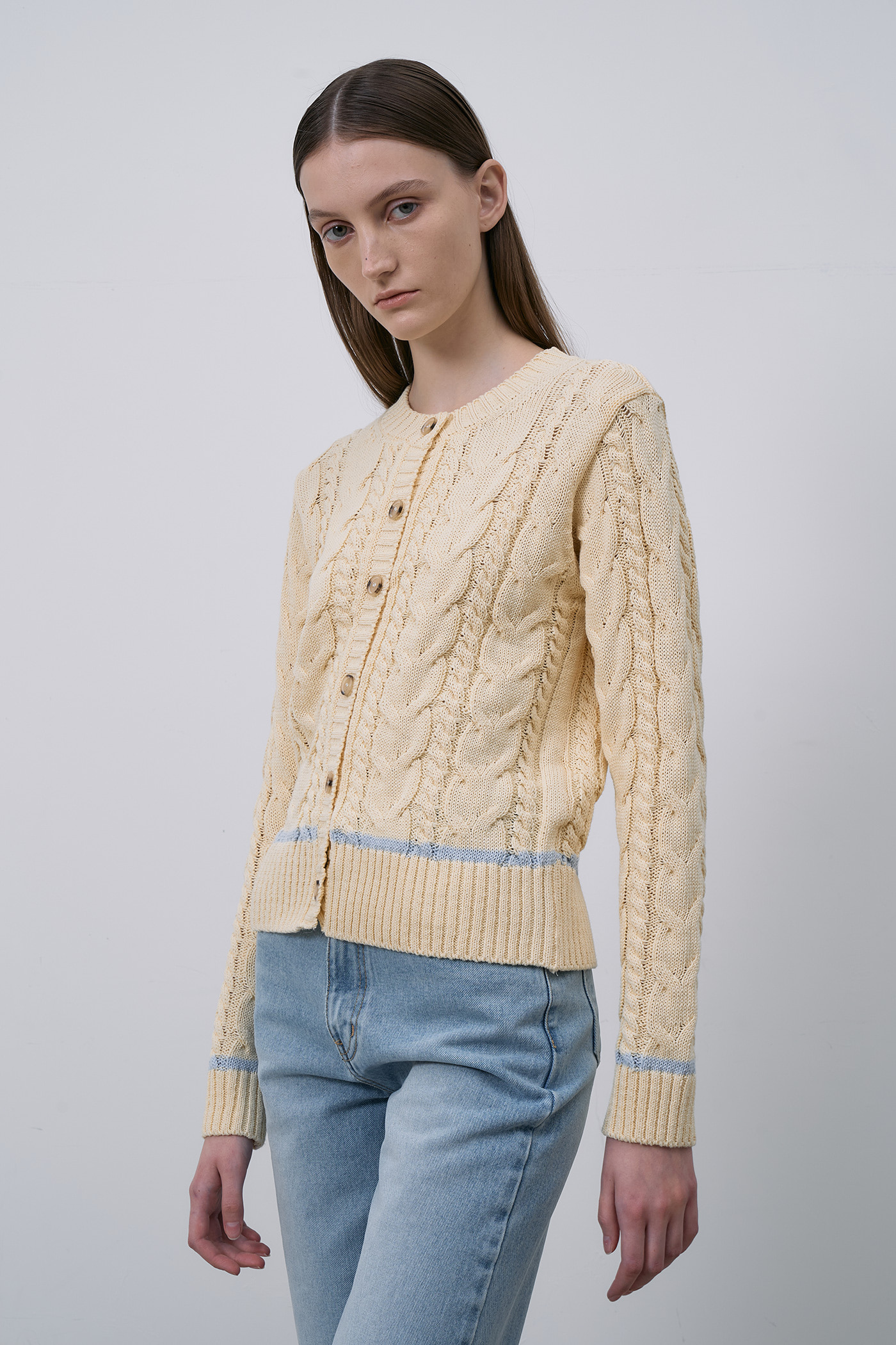 Cotton cable Cardigan-Light yellow