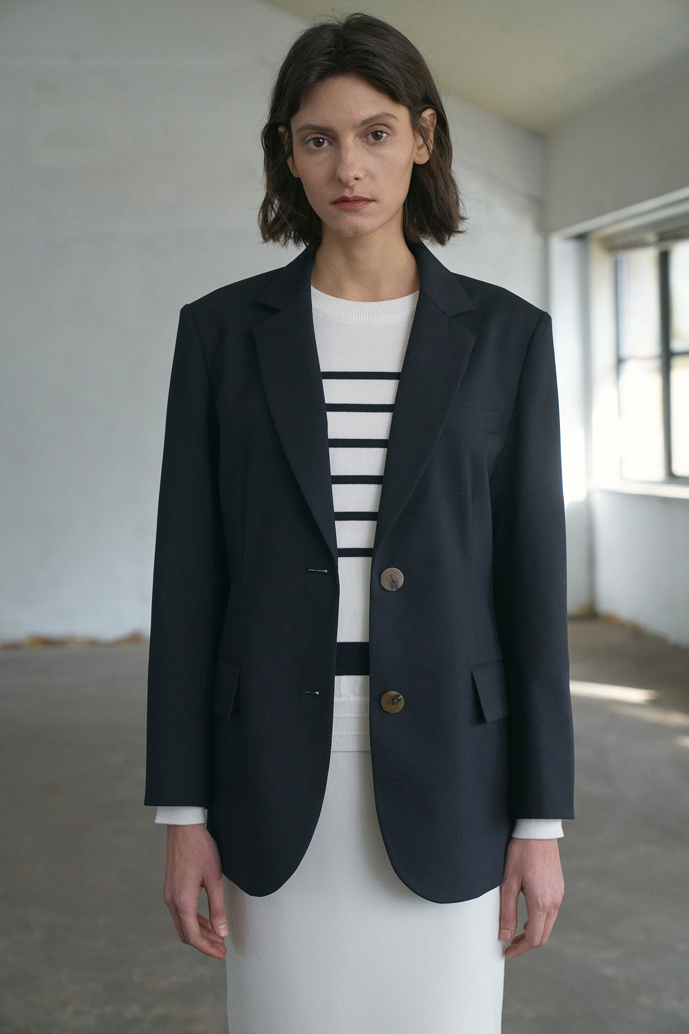 [SAMPLE]Wool blazer jacket-Navy