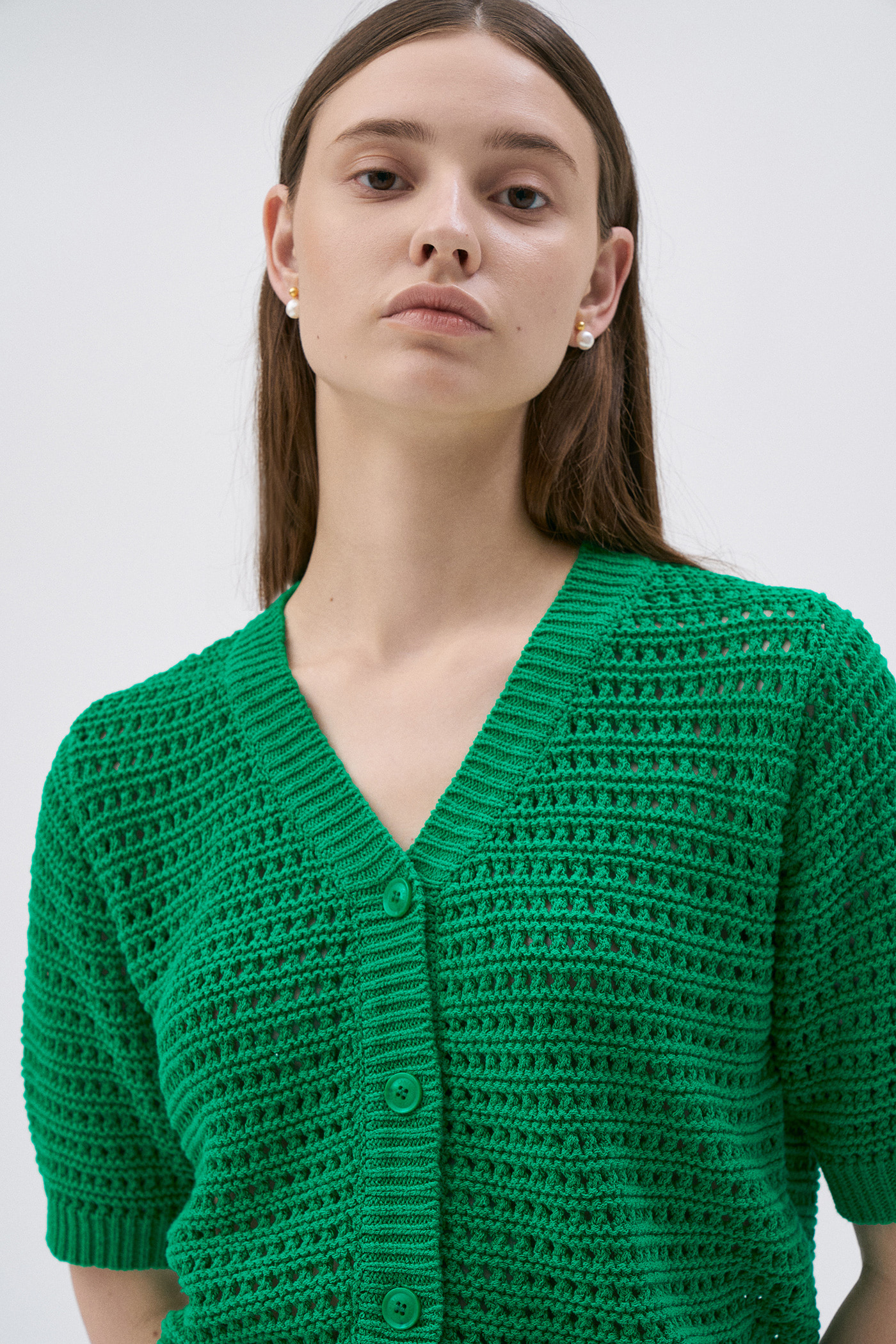 Crochet V Cardigan-Green