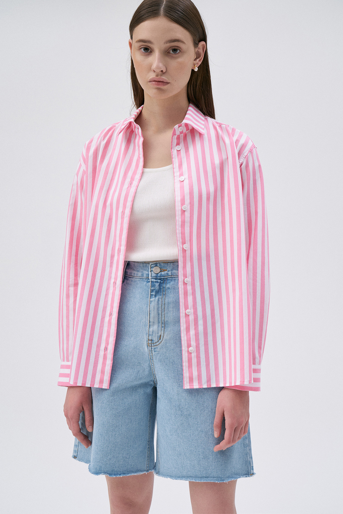 Cotton Stripe Shirt-Pink