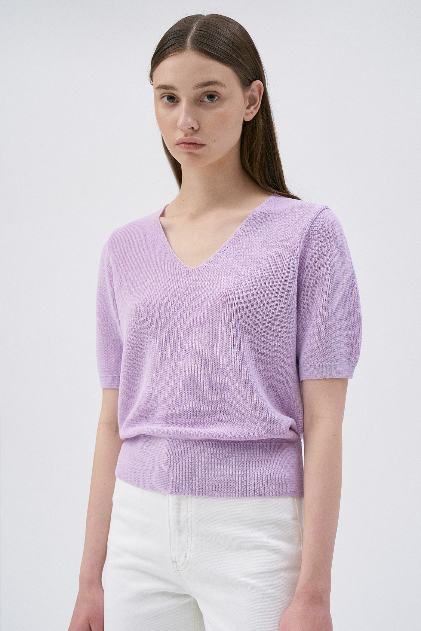 Linen Plain V Knit-Light Purple