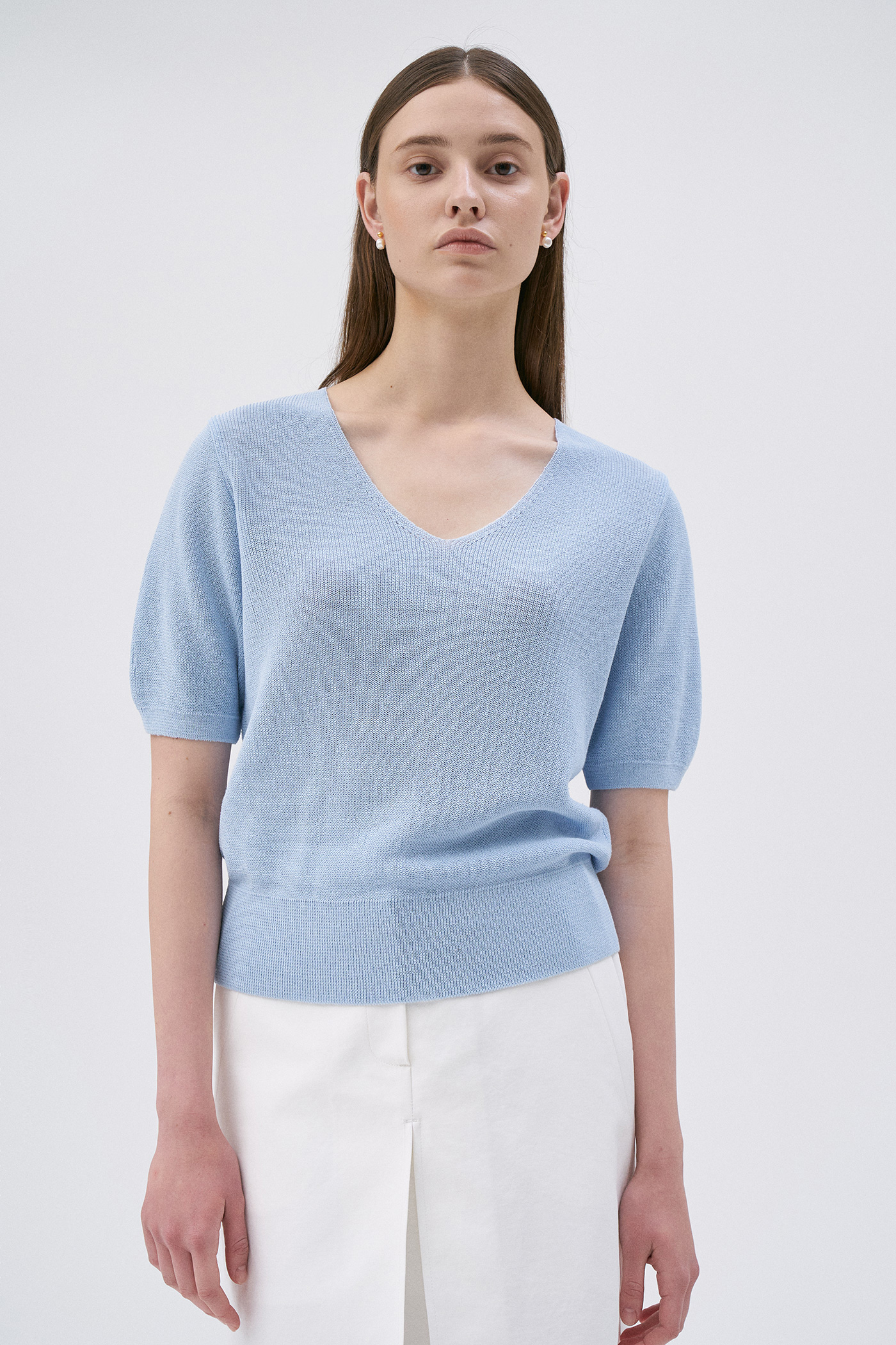Linen Plain V Knit-Sky Blue