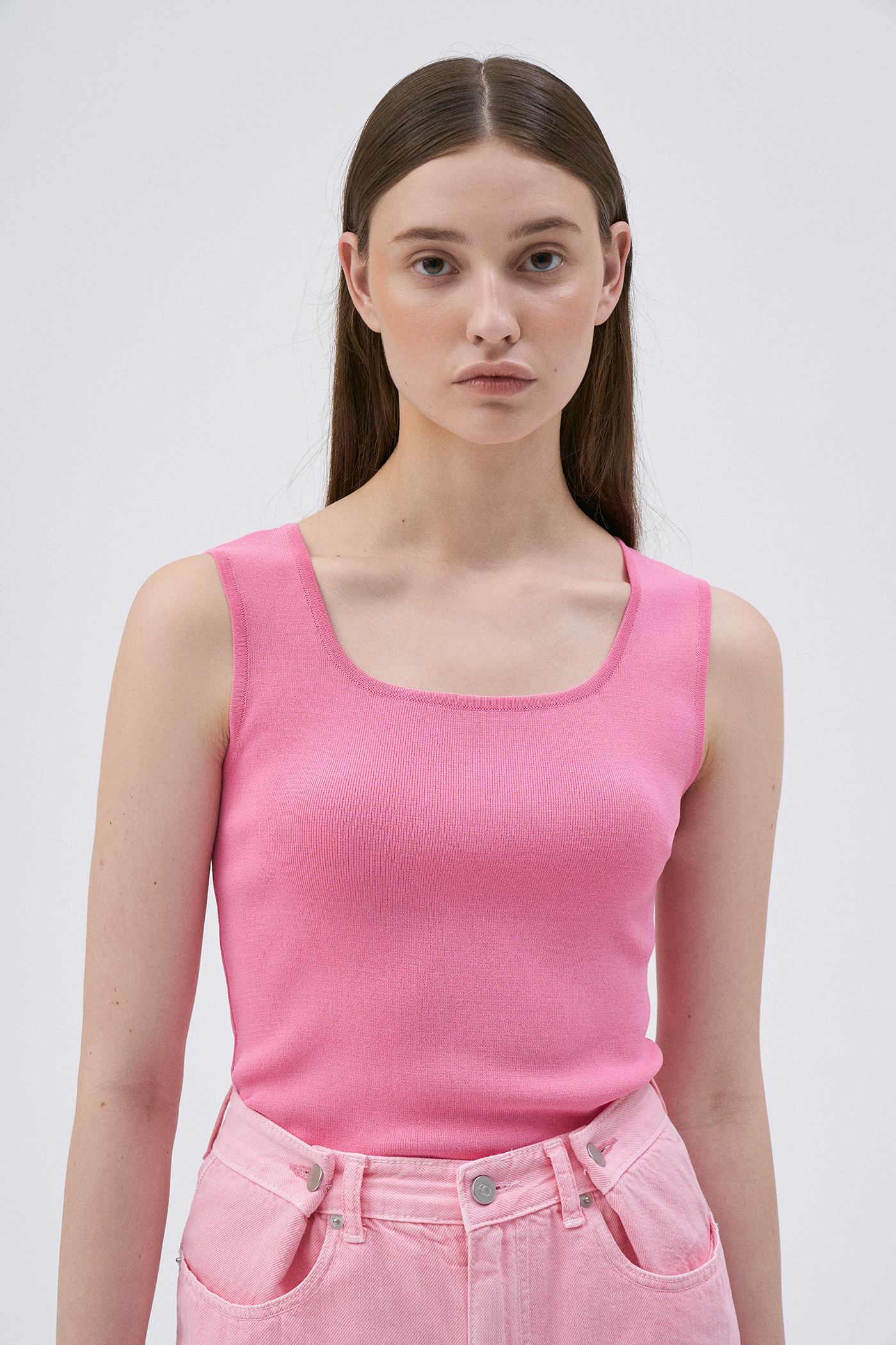 [한보름 착용]Two-way Sleeveless Knit Top-Pink