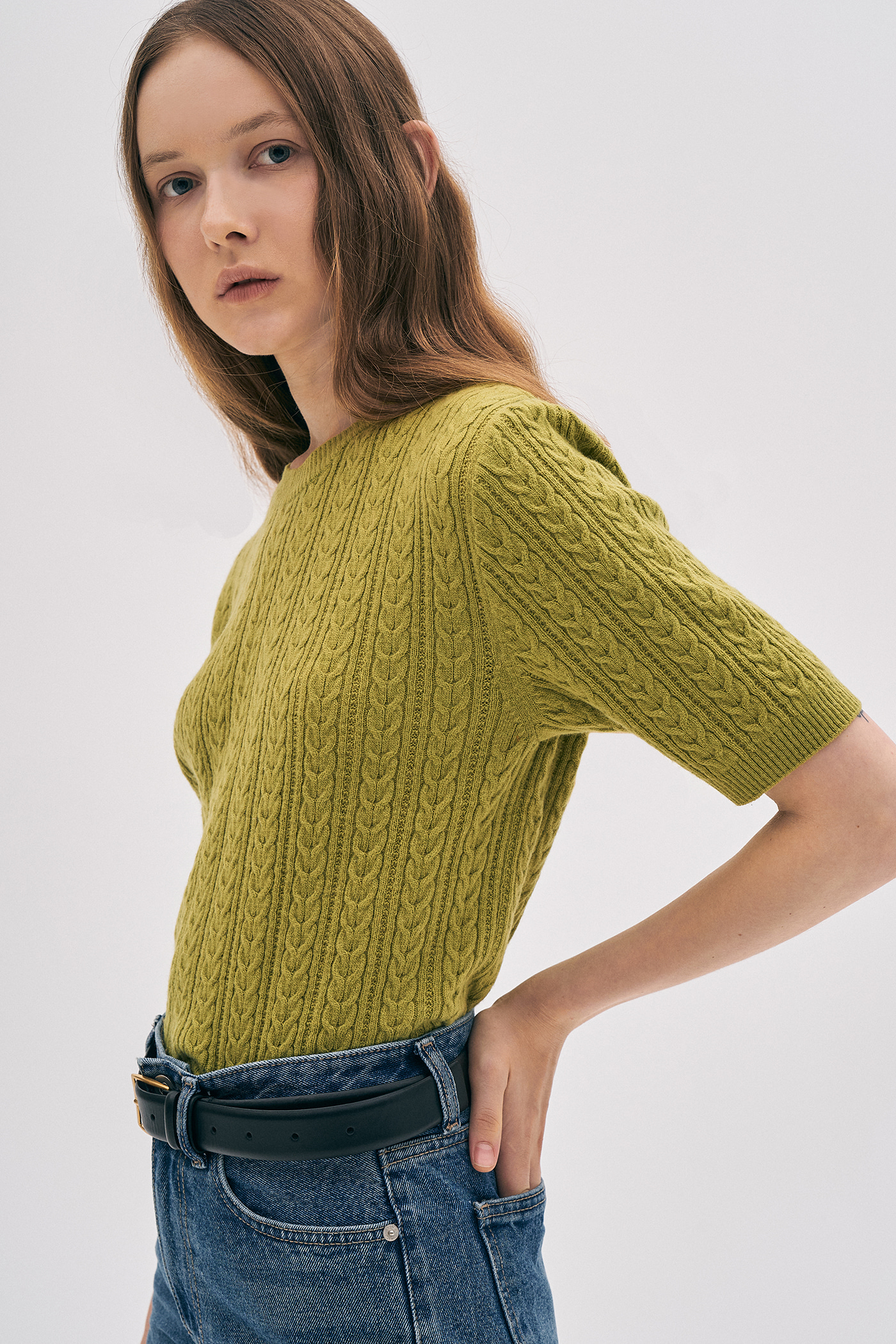 Wool Cable Knit Top[LMBBAUKN135]-Green