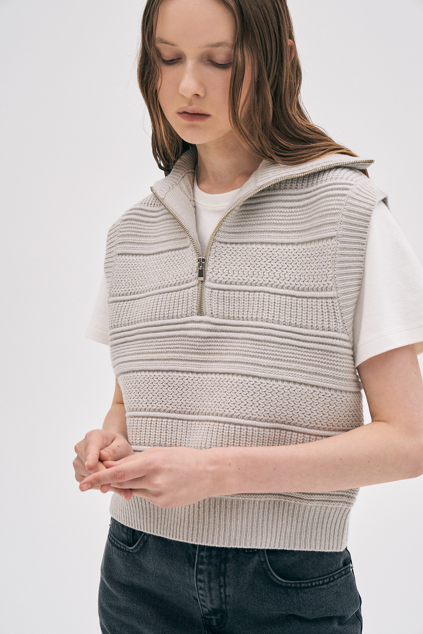 Wool Half Zip-Up Vest[LMBBAUKN147]-Gray