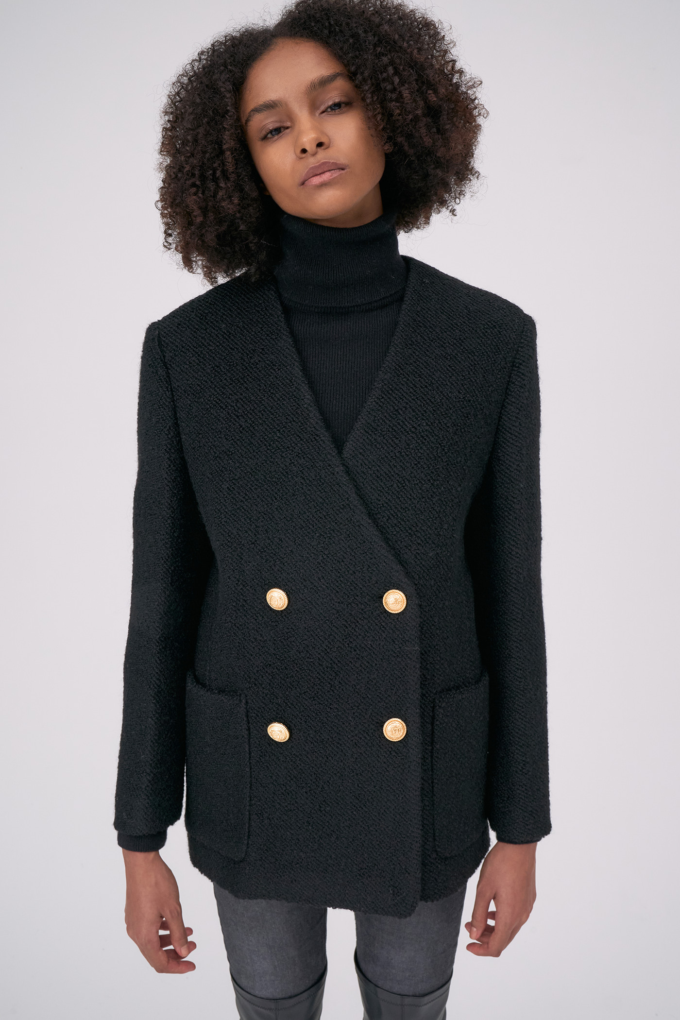 Wool Collarless Jacket[LMBBWIJK205]-Black