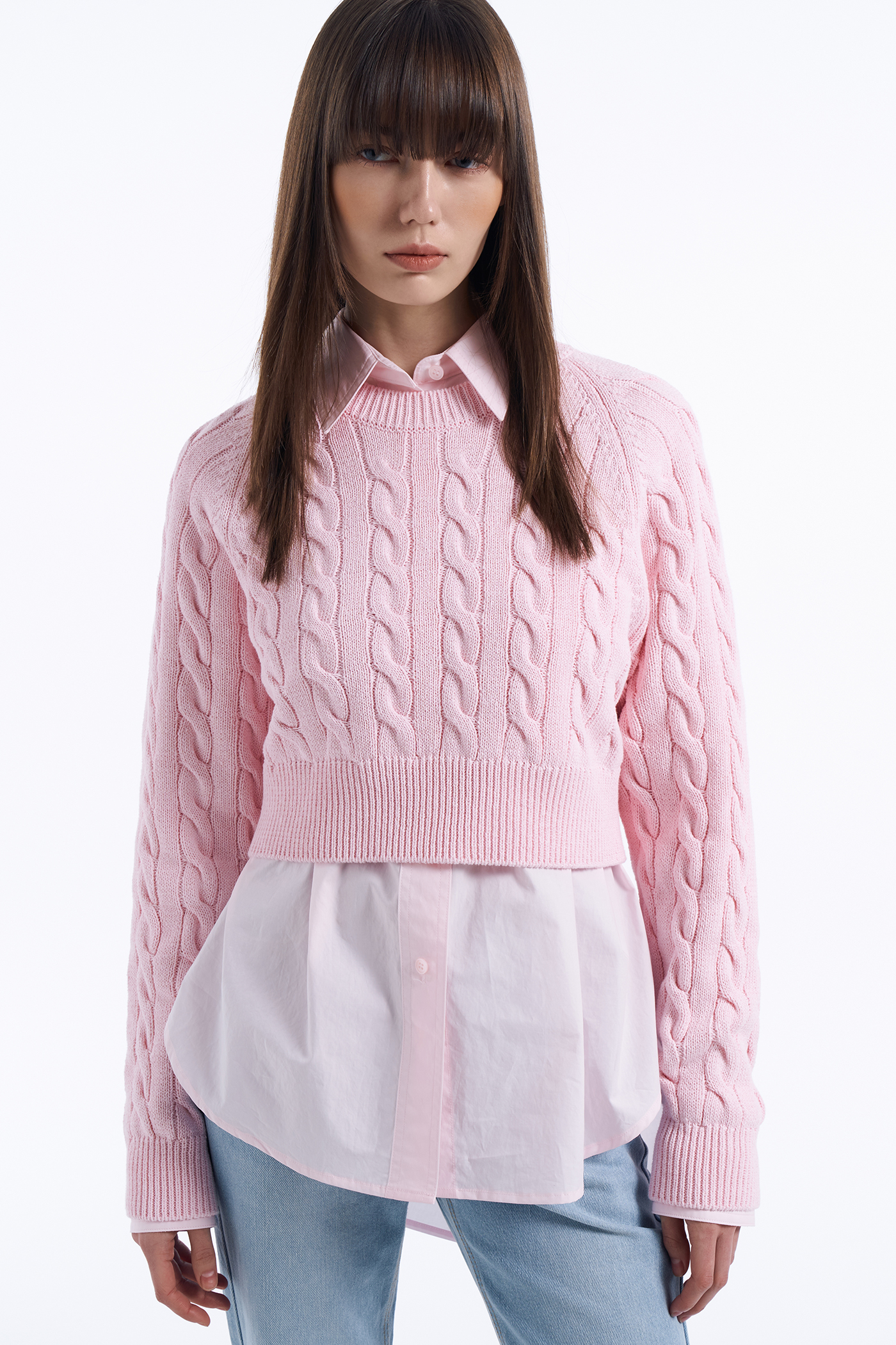Crop Cable Knit Top[LMBCSPKN182]-Pink