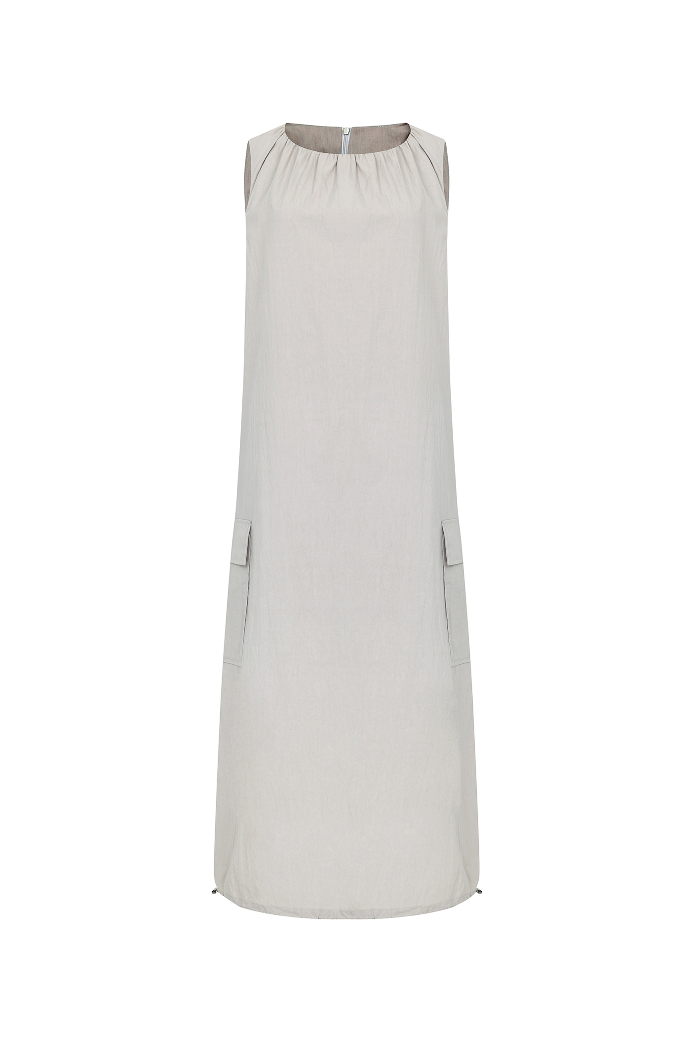 Sleeveless String Pocket Dress[LMBCSUDR802]-Gray Beige