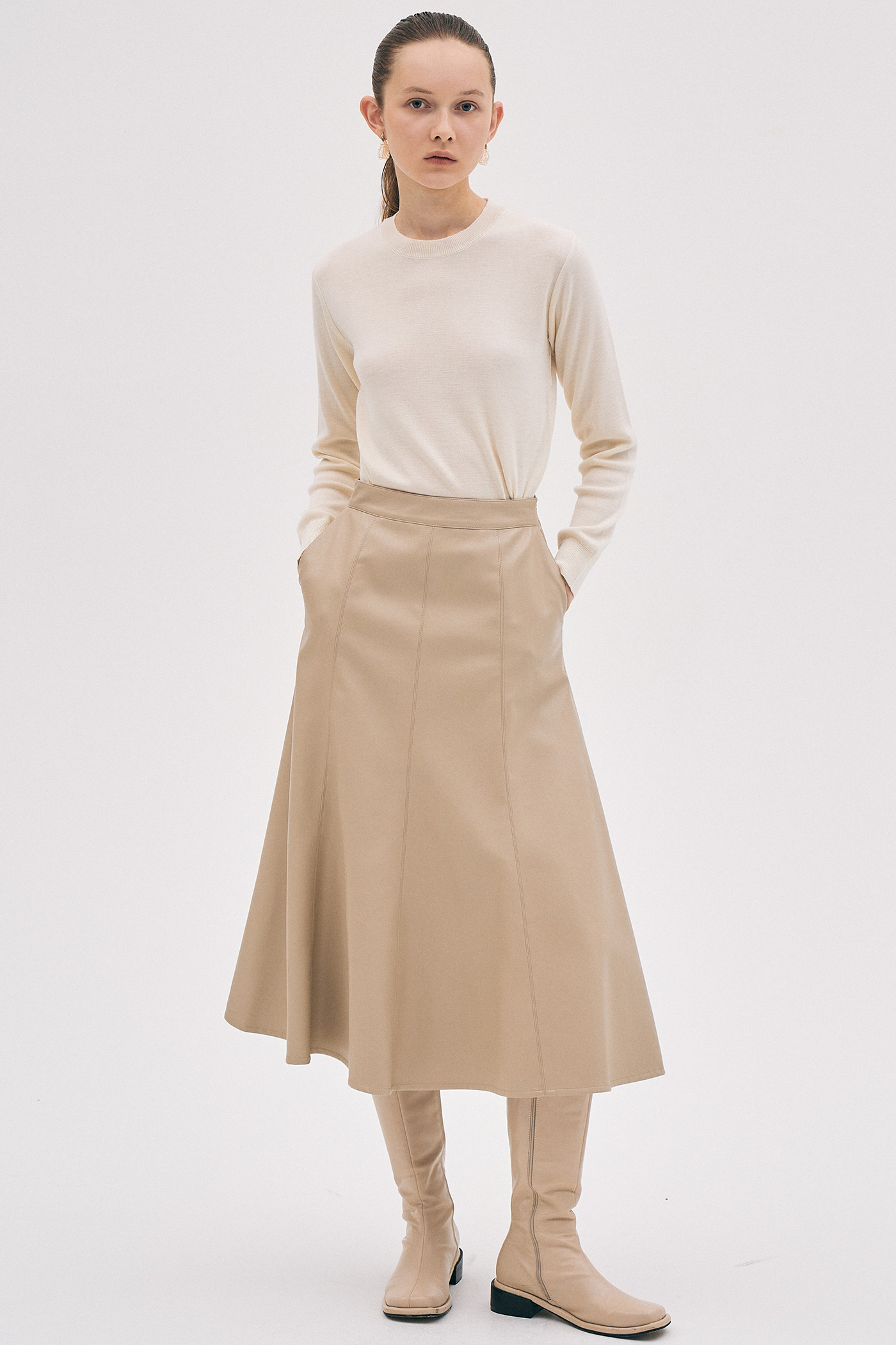 Fake Leather Skirt[LMBBAUSK201]-Beige