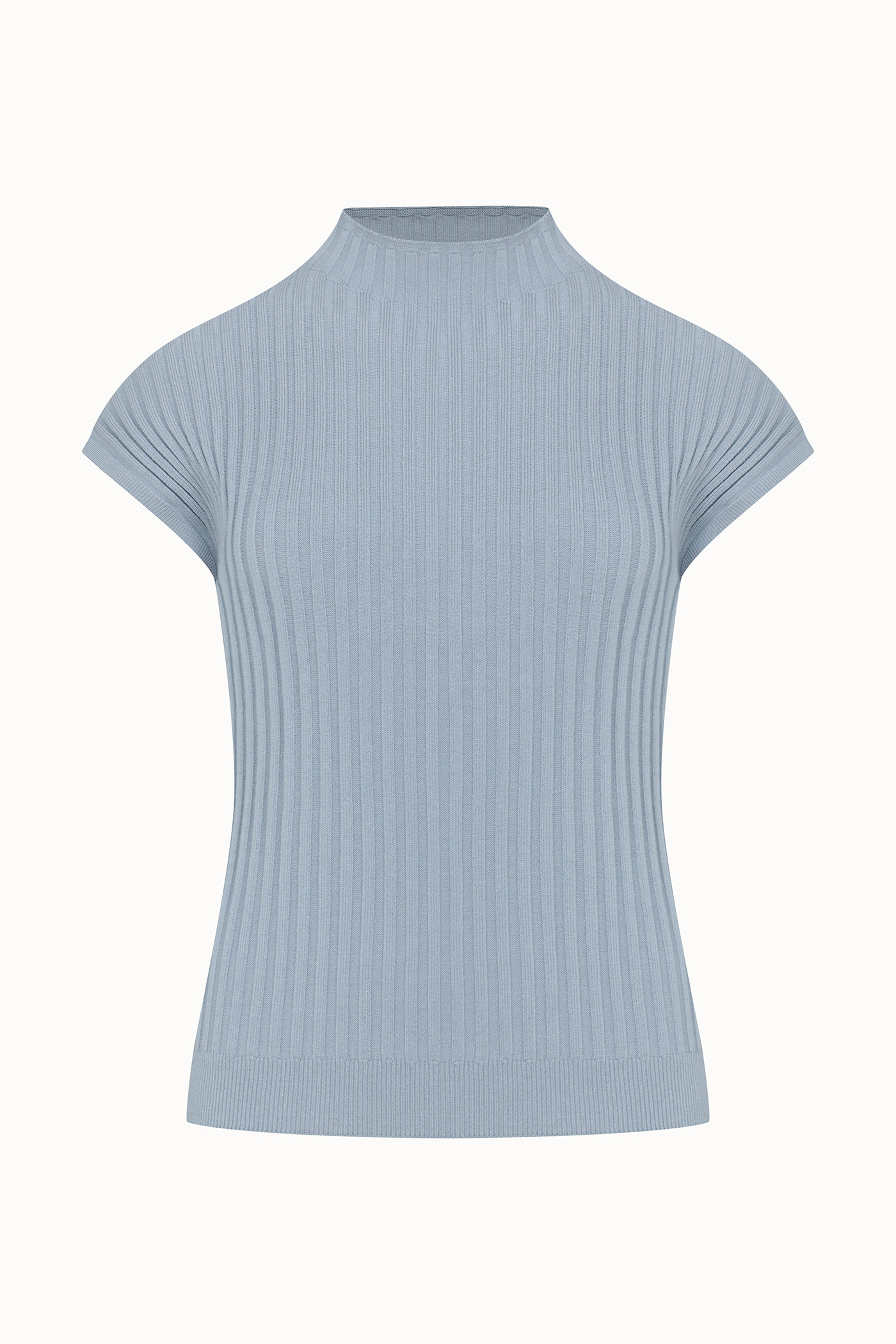 High Neck Ribbed Cap Sleeves[LMBDSPKN244]-Pearl Blue